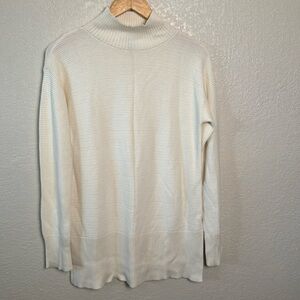 Talbots Women's Small Ivory Sweater Mock Neck‎ Textured Side Slits Warm NWT
